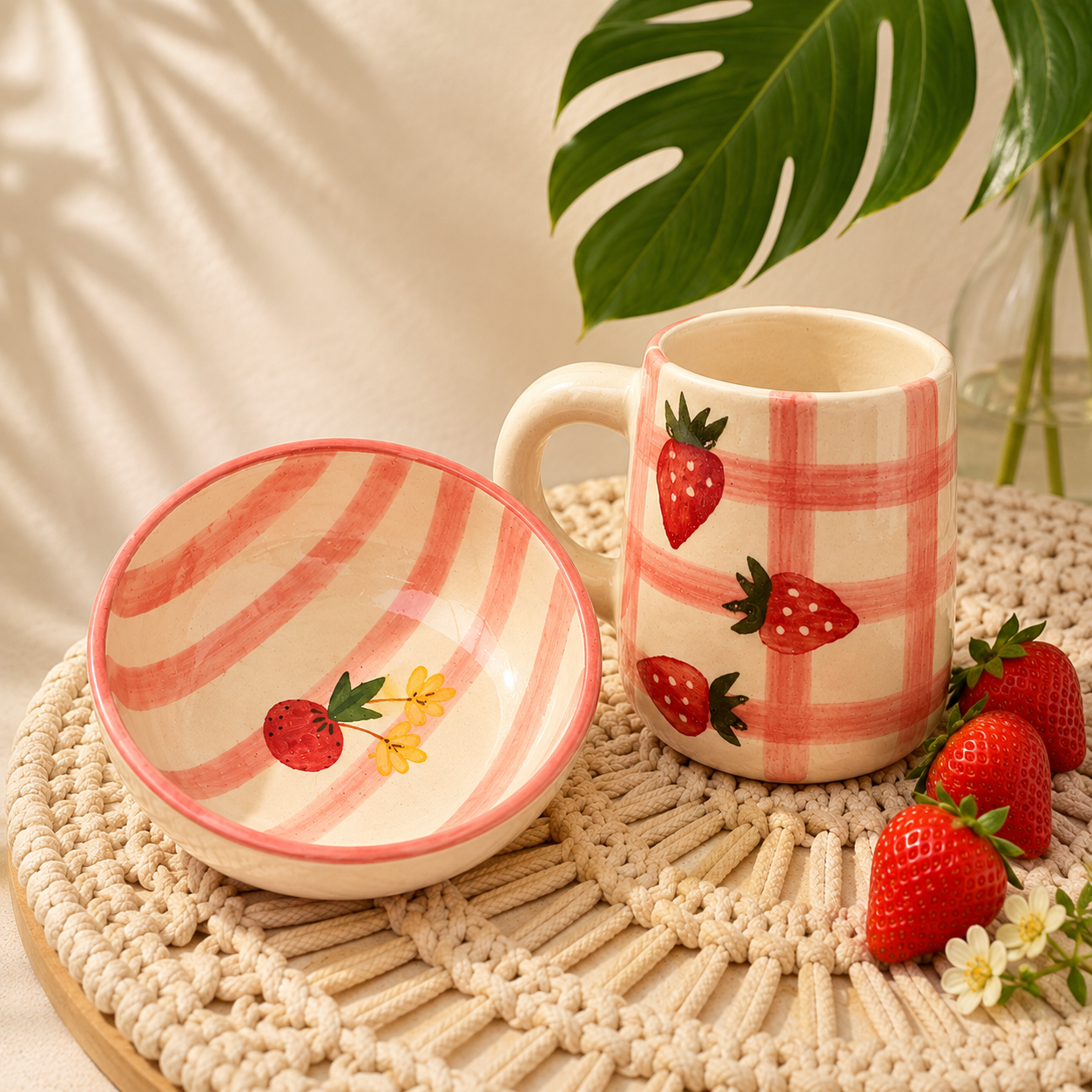 Red Sorbet Bowl & Strawberry Mug Set