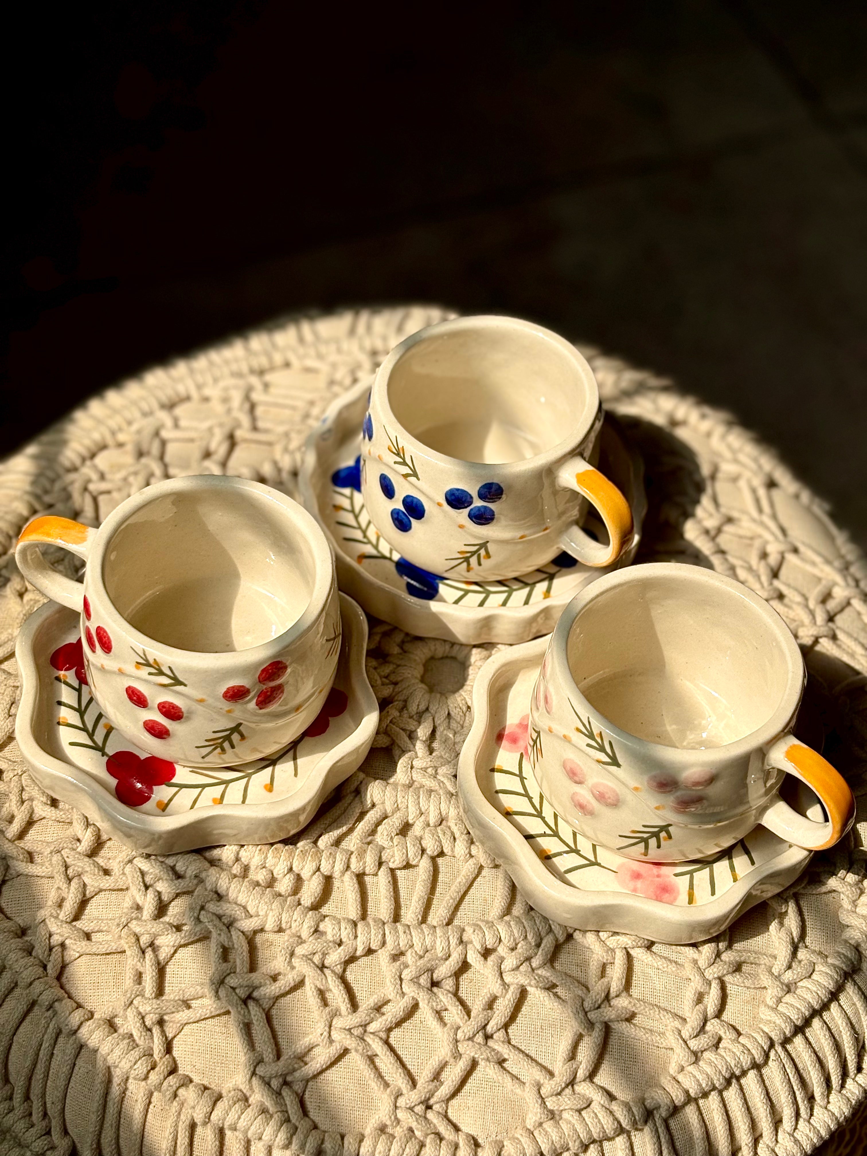 Berry Whispers Cup & Saucer ( Red )
